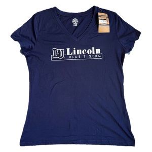 Lincoln University Women's Blue Tigers V Neck T-Shirt Navy Blue